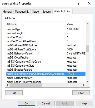 msds-expire-passwords-on-smart-card-only-accounts attribute doesn't exist|Setting Password Never Expires for new AD user using System .